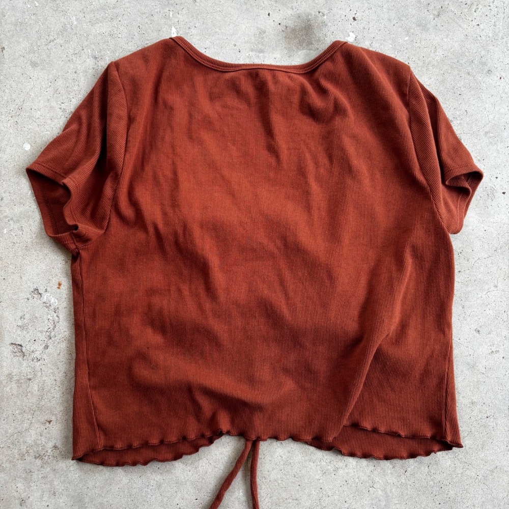 Aeropostale Rust Brown Ribbed V Neck Crop Top, Adjustable Drawstring, XL - Picture 5 of 6